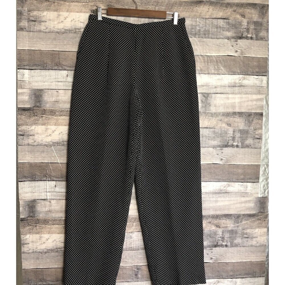 Talbots Wide Leg Patterned Pants Size 10 Lined Side Zip USA Made Dress Black